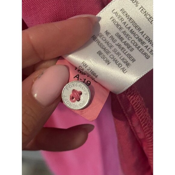 Foxcroft Pink Long Sleeve Button Down Collared Shirt Distressed Hem Women Sz 12 - Picture 6 of 7